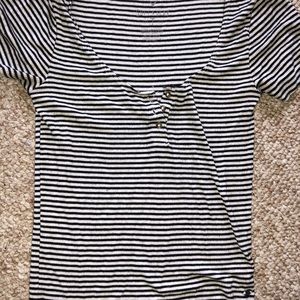 Black and white stripe button up top